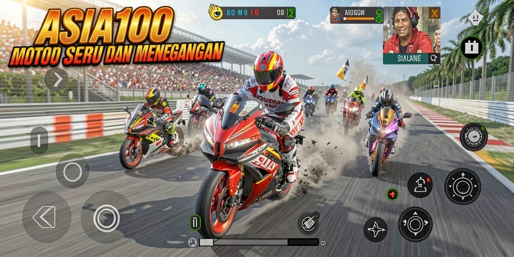 Tampilan gameplay seru balapan motor di ASIA100.