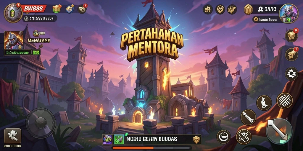 Tangkapan layar gameplay BW888 menampilkan pertarungan seru dalam Tower Defense.