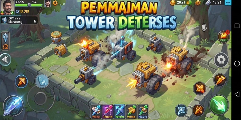Gameplay intens GIM999 dengan pertempuran Tower Defense yang epik.