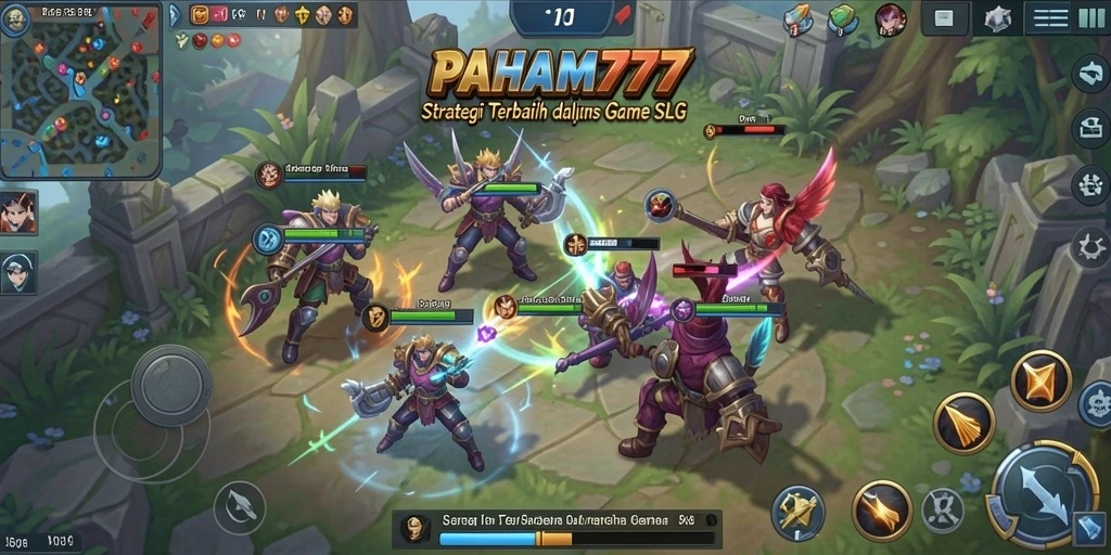 Screenshot dari gameplay PAHAM777 menampilkan pertempuran strategis dan pembangunan kota.