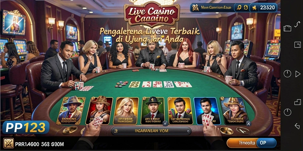 Tampilan gameplay interaktif dalam aplikasi Live Casino PP123 yang menegangkan.