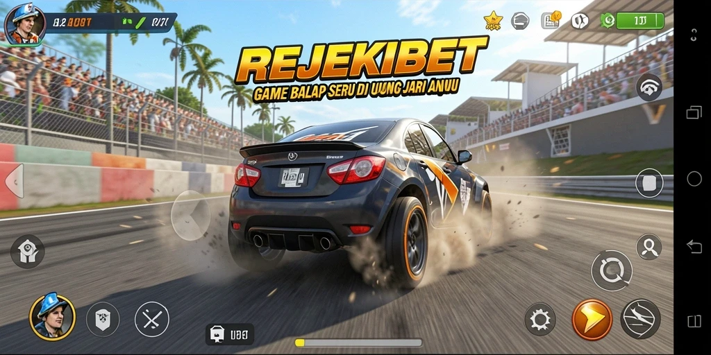 Screenshot menampilkan aksi balap yang menegangkan dalam REJEKIBET.