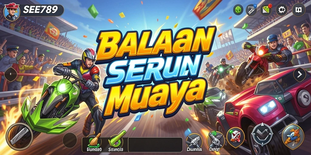 Screenshot menampilkan aksi balapan seru di trek yang menantang.