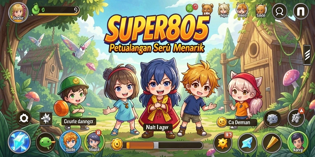 Tangkapan layar SUPER805 menampilkan aksi penuh warna dan karakter Anime yang menawan.