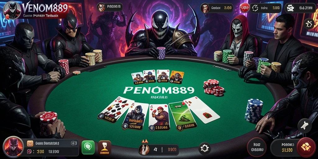 Tampilan gameplay menegangkan di VENOM889 dengan suasana poker yang mengasyikkan.
